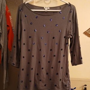 Gray Top with Blue Sequin Accents. Sz.L